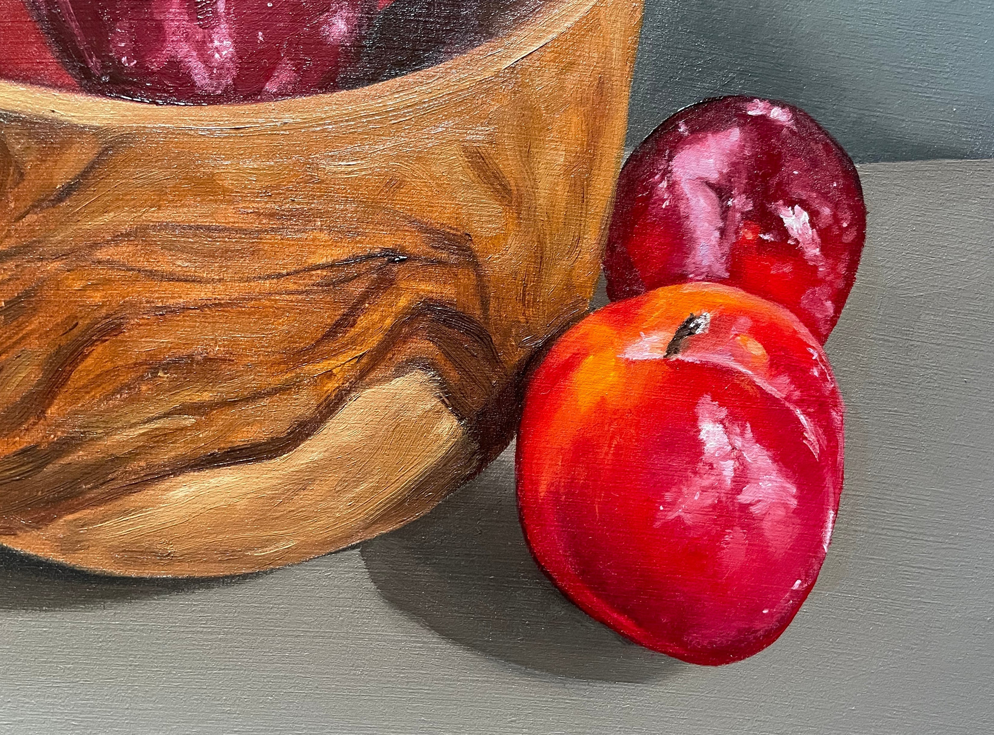 Plums in Wooden Bowl