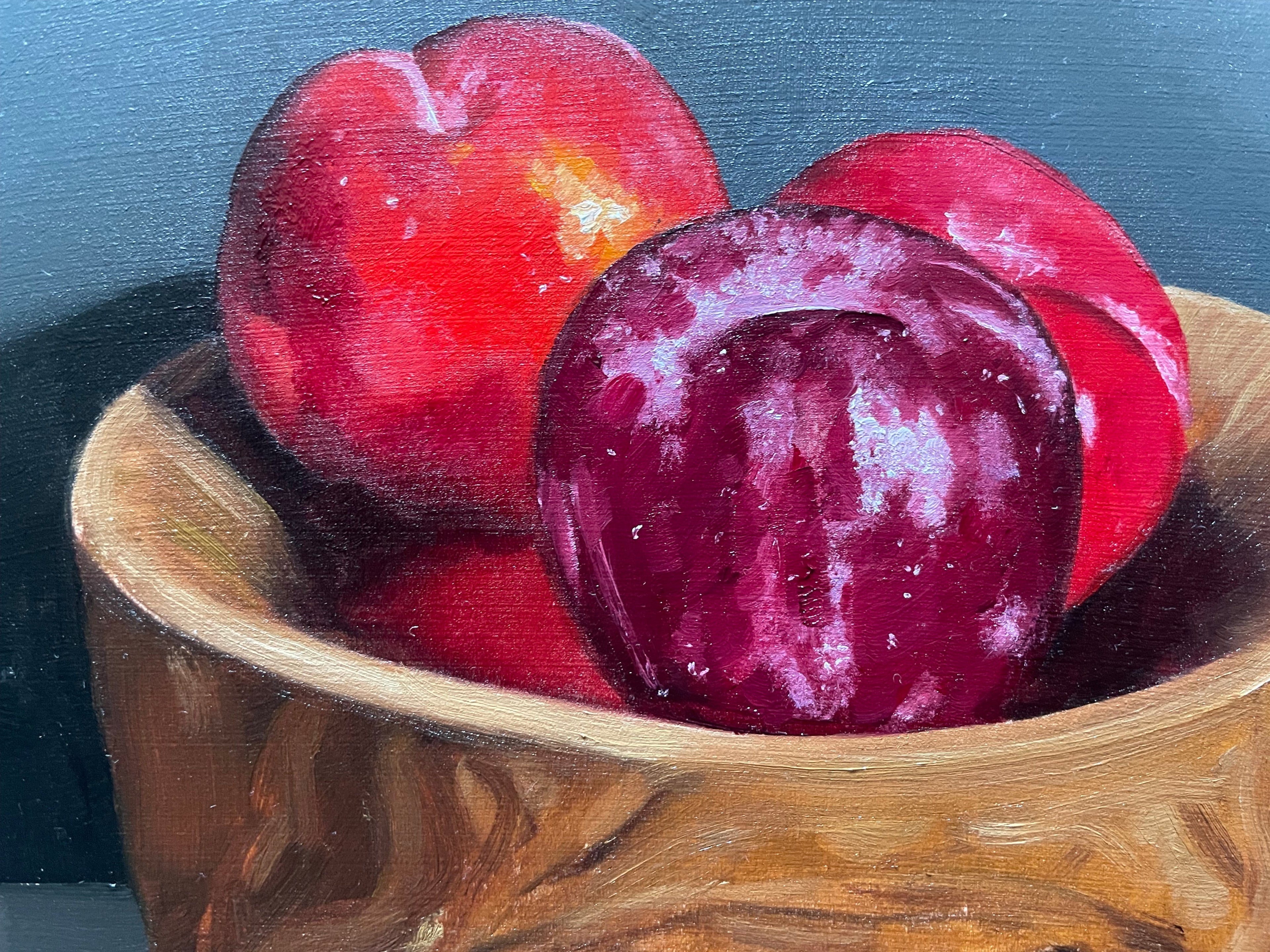 Plums in Wooden Bowl