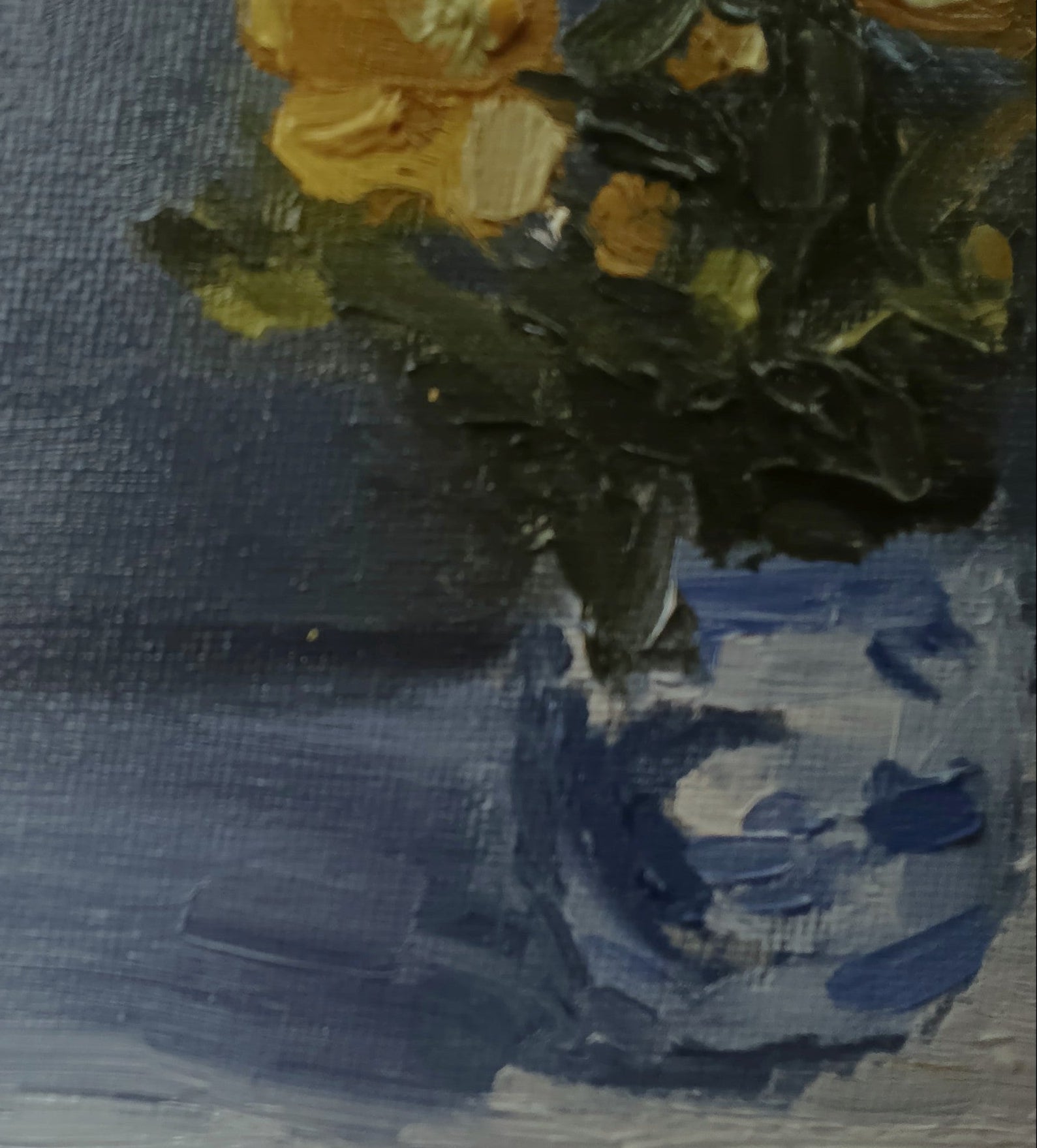 Yellow Flowers in a Blue Pot
